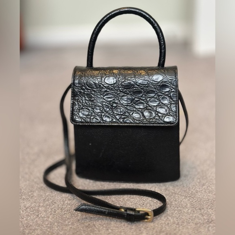 TUSK Top Handle Black Genuine Leather Croc Bag GVC